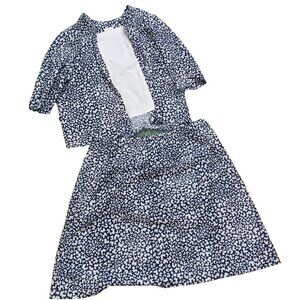 Vintage LYNN DAVIS Set of 2 Blouse + Skirt Floral Knit USA MADE Size 26W Padded